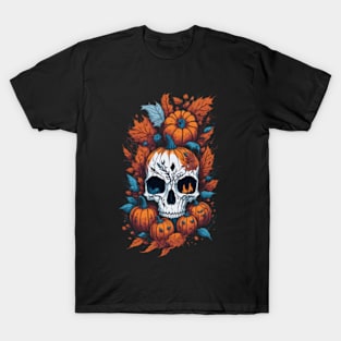 Autumn Pumpkin Skull - Halloween T-Shirt